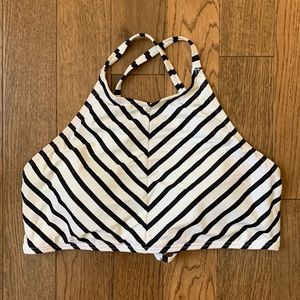 Tommy Bahama Black & White Striped Channel Mitered High Neck Bikini Top
